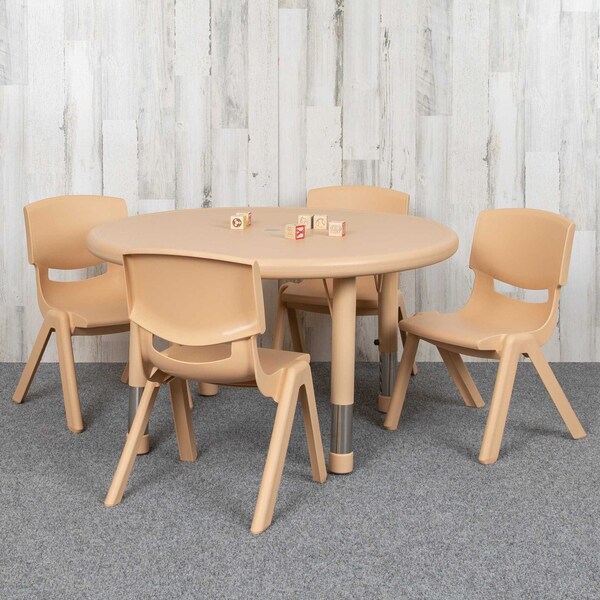 Flash Furniture Round 33 W, 33 L, 23.75 H, Plastic, Steel, Brown YU-YCX-0073-2-ROUND-TBL-NAT-E-GG - main